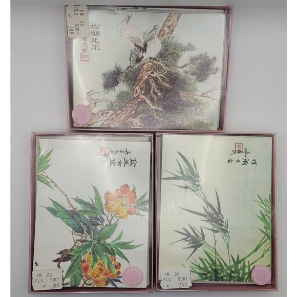 Lot 3 Vtg Sets Fravessi Greetings Manville 8 Note Cards Envelopes 70's Japanese